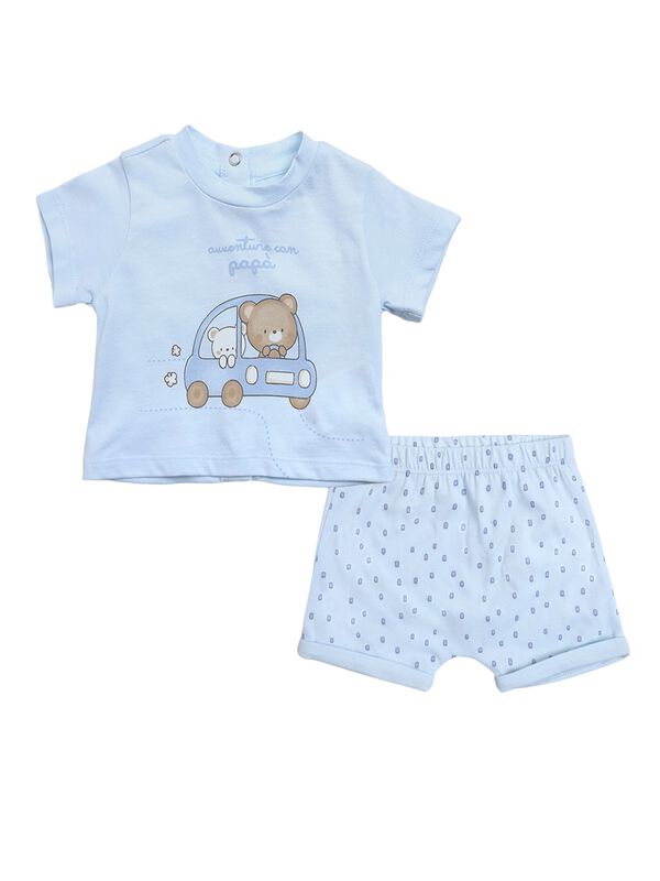Boys Light Blue Printed T-Shirt with Short Pants image number 0